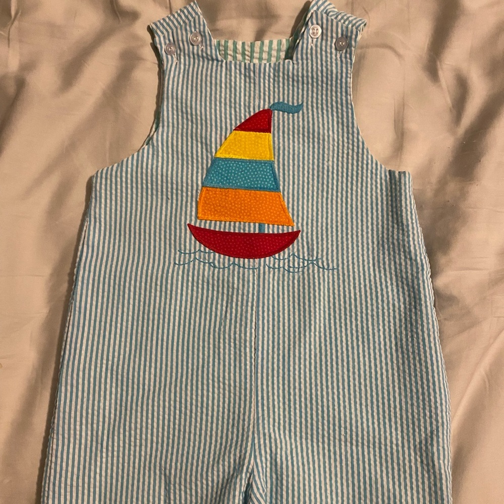 The Bailey Boys: Sailboat/Puppy reversible one piece